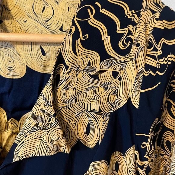 Vintage 2000s Prairie New York Gold Navy Tunic Dress Silk Lycra Large - Picture 4 of 6